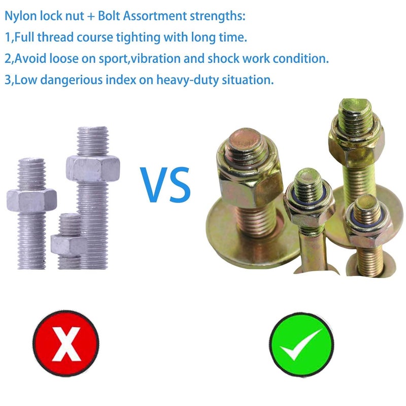 Metalsuberg 5/16" x 2" Carriage Bolt by Color Galvanization of Square Neck with Nylon Lock nut and Large Size Washer Assortment Kit,Carbon Steel,Grade 2.(8pcs Pack) - Image 3